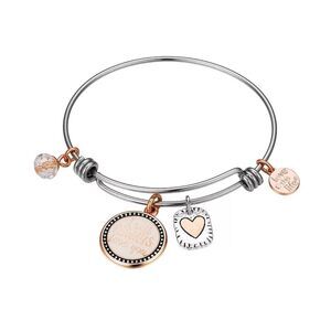 Love This Life Two Tone Heart Charm Bangle Bracelet I Will Always Love You